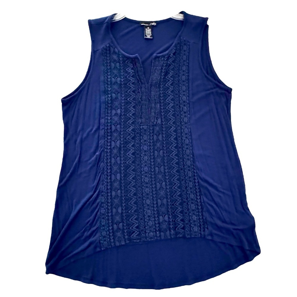 RXB Size Large Navy Sleeveless Blouse Tank with Lace Crochet Overlay